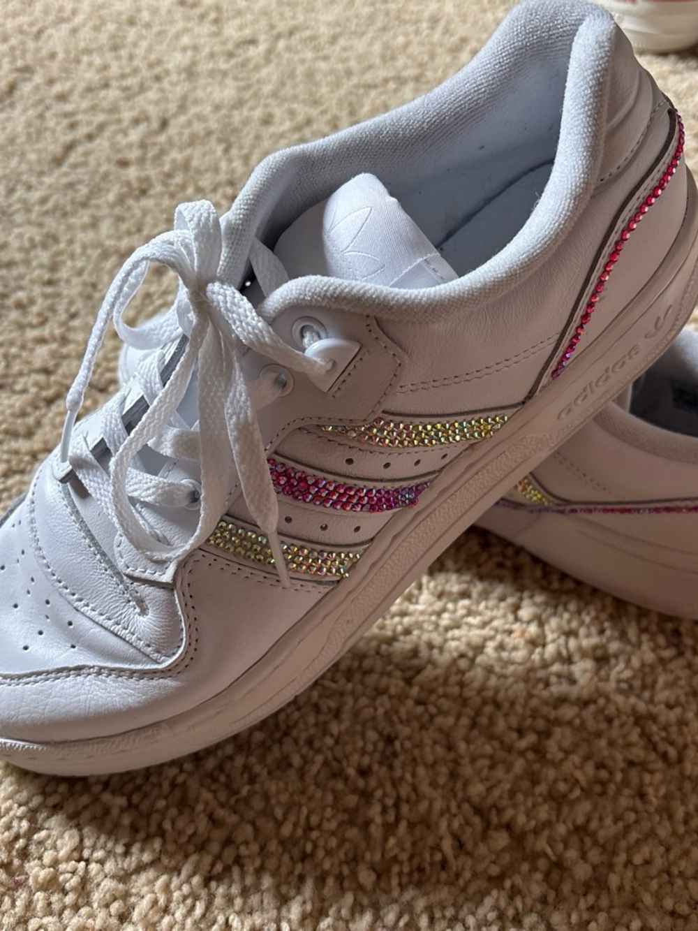 Custom Rhinestone Adidas Rivalry Low Women’s White